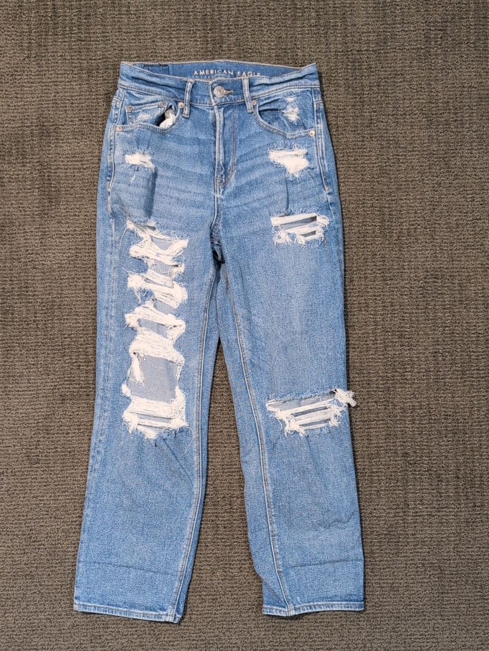 American Eagle Outfitters Stretch Light Blue Distressed Straight Leg Jeans